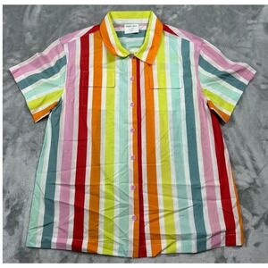 Atlantic-Pacific x Lake Womens Small Sadie Pajama Top in Rainbow Stripe